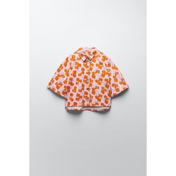 Zara Cropped Denim Floral Jacket Top - Picture 6 of 6